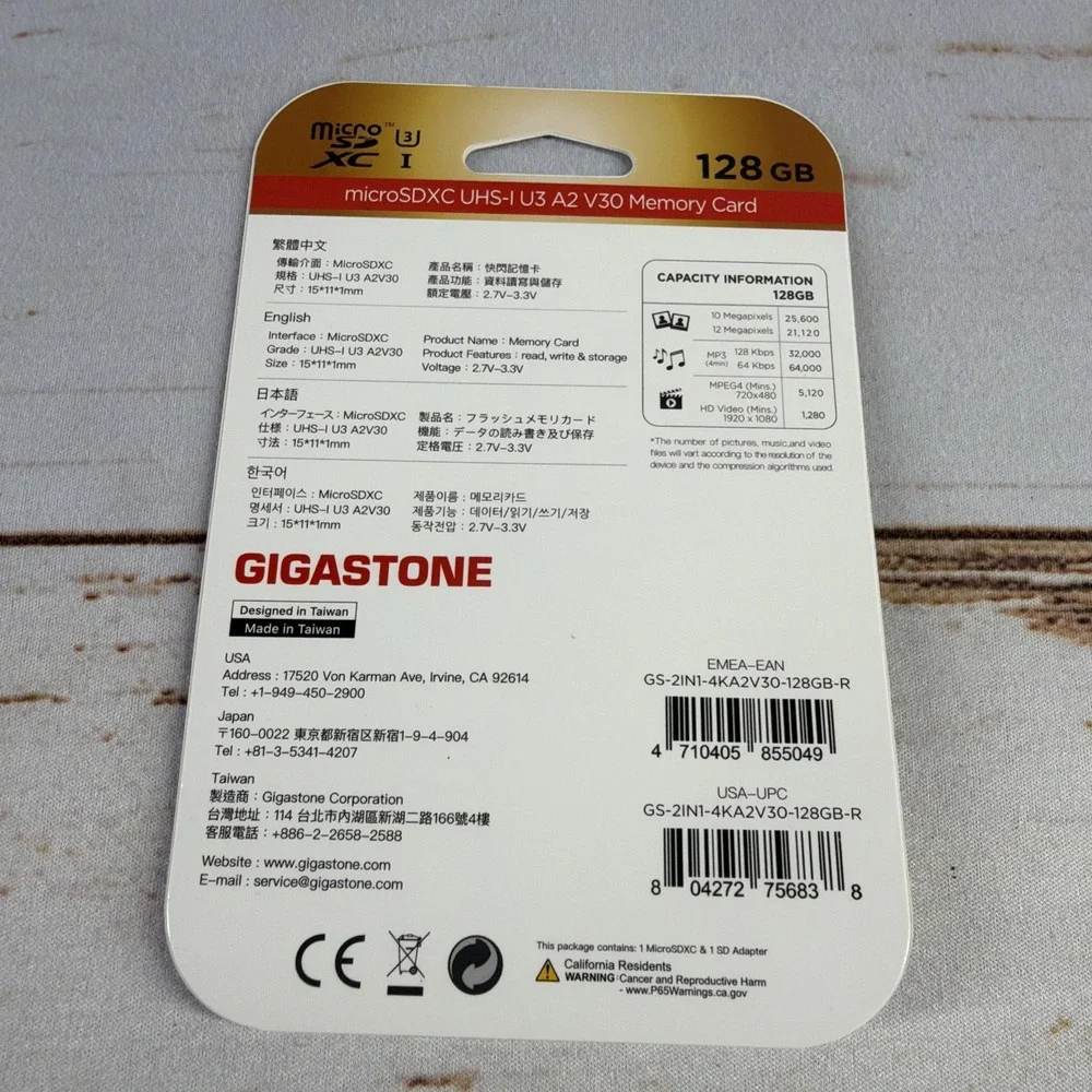 Gigastone Micros Uhs-1 U3 A2 V30 Memory Card 128gb